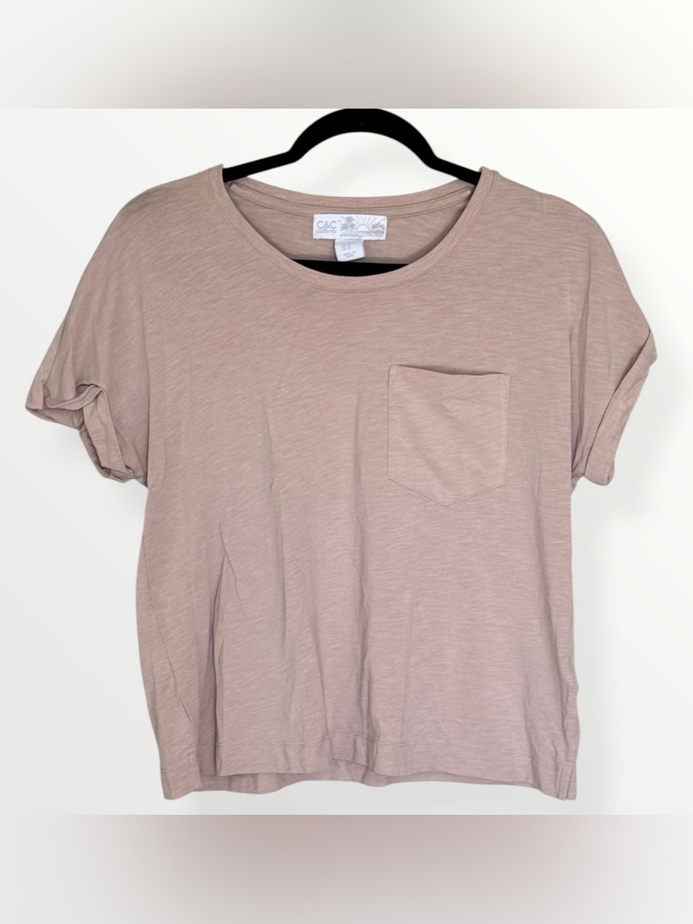 C&C California Blush Pink Pocket Tee Tencel Cotton Slub Soft Relaxed Fit Size M